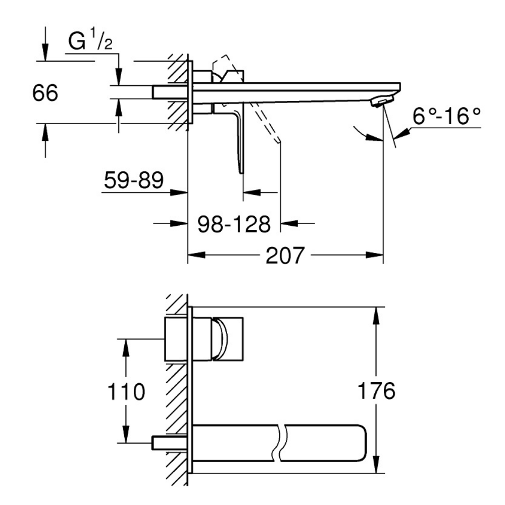 Mitigeur lavabo couleur mural GROHE Lineare Taille L Robinet mural salle de bain Grohe Lineare Taille L