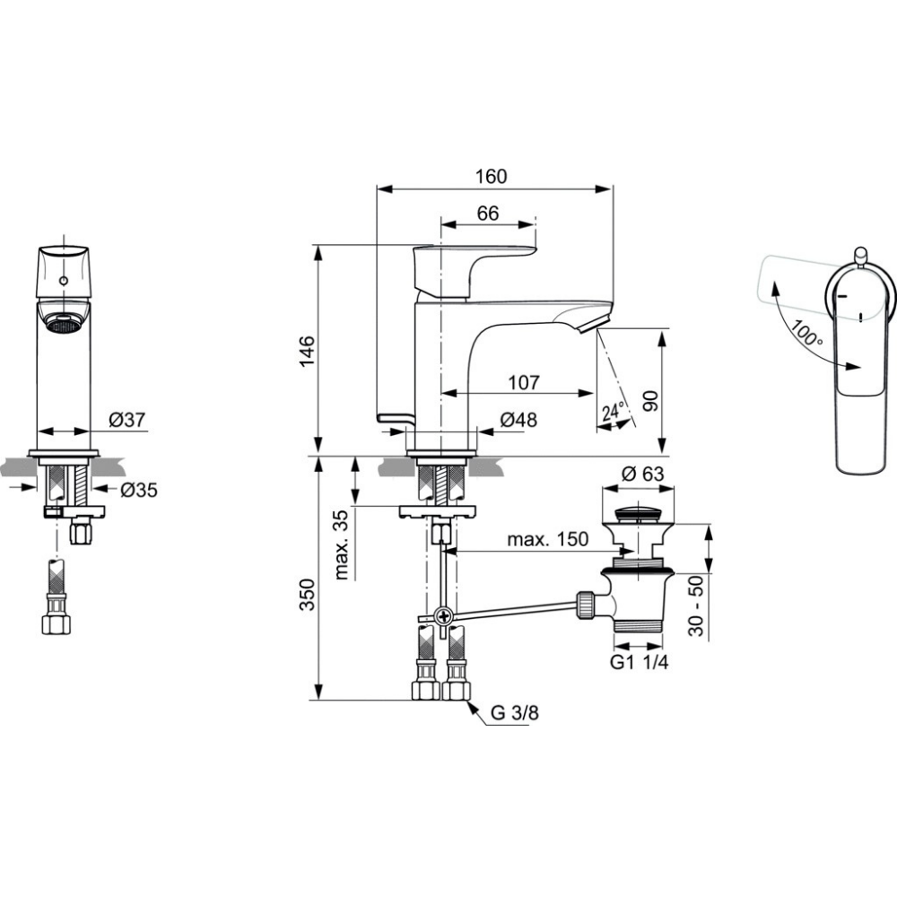 Mitigeur lavabo avec tirette et vidage Ideal Standard Connect Air chrome