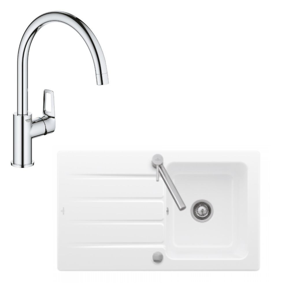 Evier Villeroy et Boch Architectura 50 86 x 51 cm Blanc + Robinet cuisine Grohe Bauloop