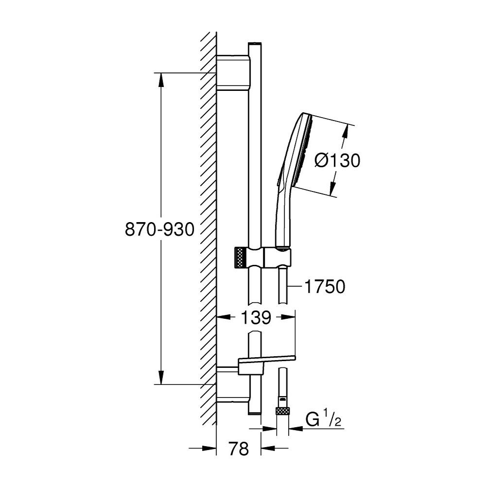 Ensemble de douche 3 jets Grohe Rainshower Smartactive 130 avec barre