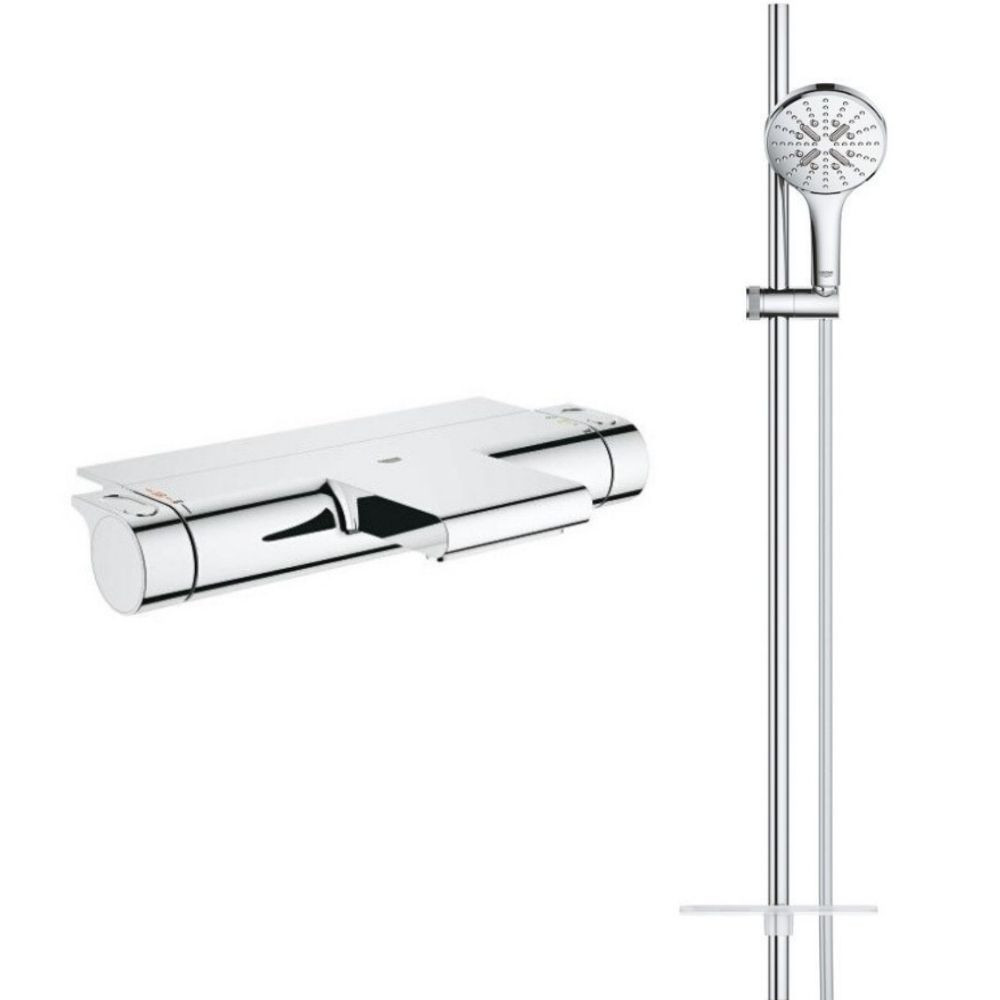 Robinet bain thermostatique avec tablette Grohe Grohtherm + Ensemble de douche Grohe Rainshower