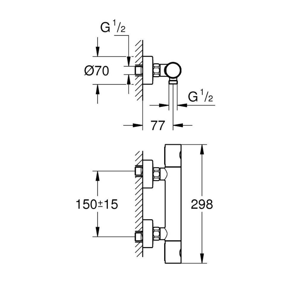 Mitigeur thermostatique douche Grohe Grohtherm + barre de douche + porte savon + douchette Tempesta