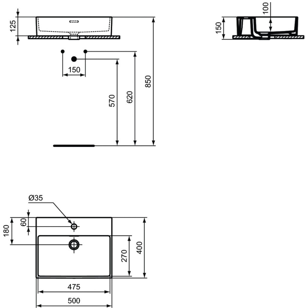 Vasque 50x40 Ideal Standard Extra schéma
