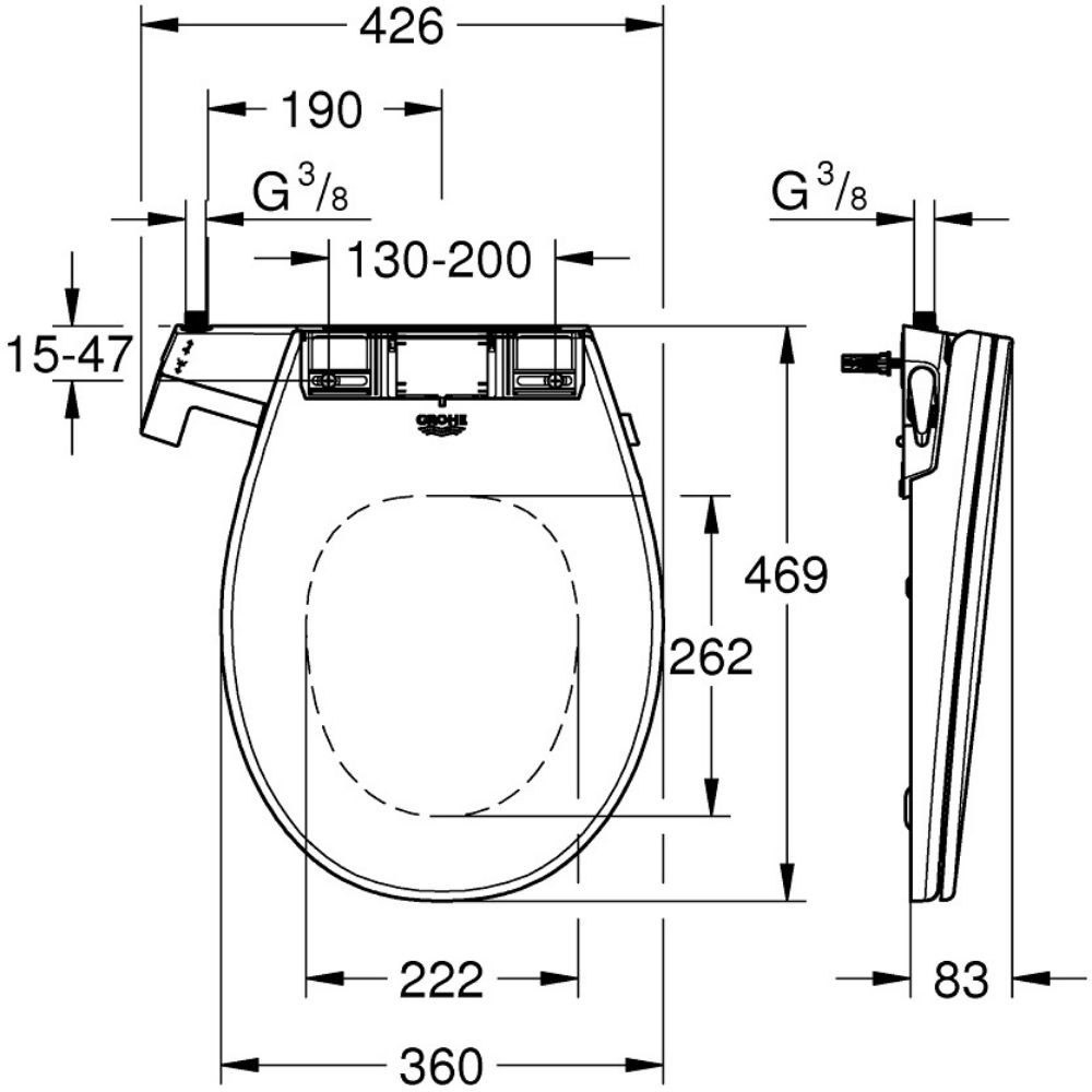 Abattant lavant Grohe Bau ceramic dimensions