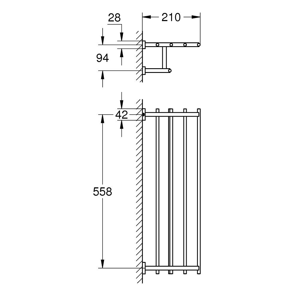 40512001 dimensions porte serviette tablette chrome essentials cube grohe