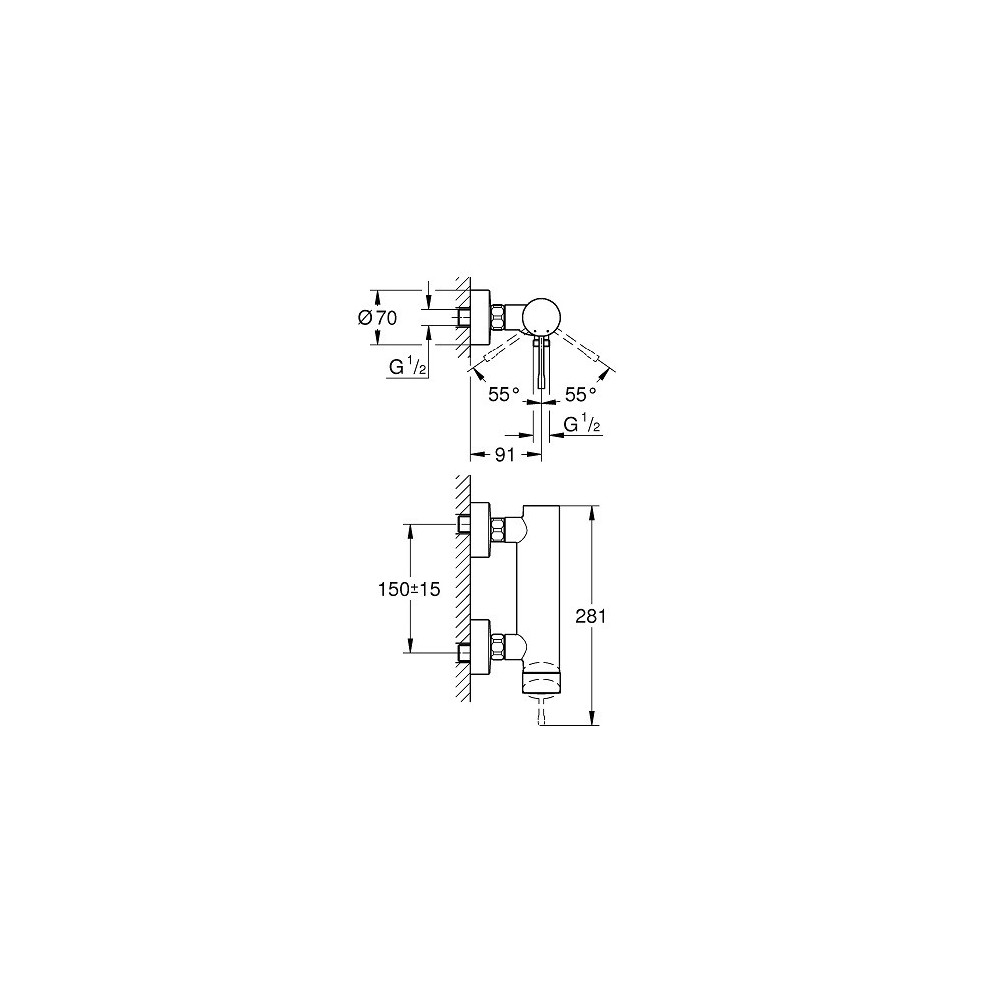 dimensions Mitigeur douche Grohe Essence et douchette