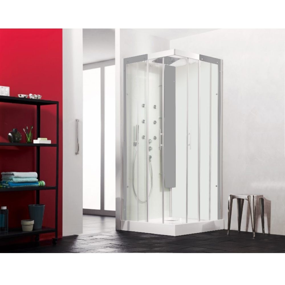 CH116A12 Cabine douche Kinedo Horizon Hydromassante 80x80 chromé porte coulissante 