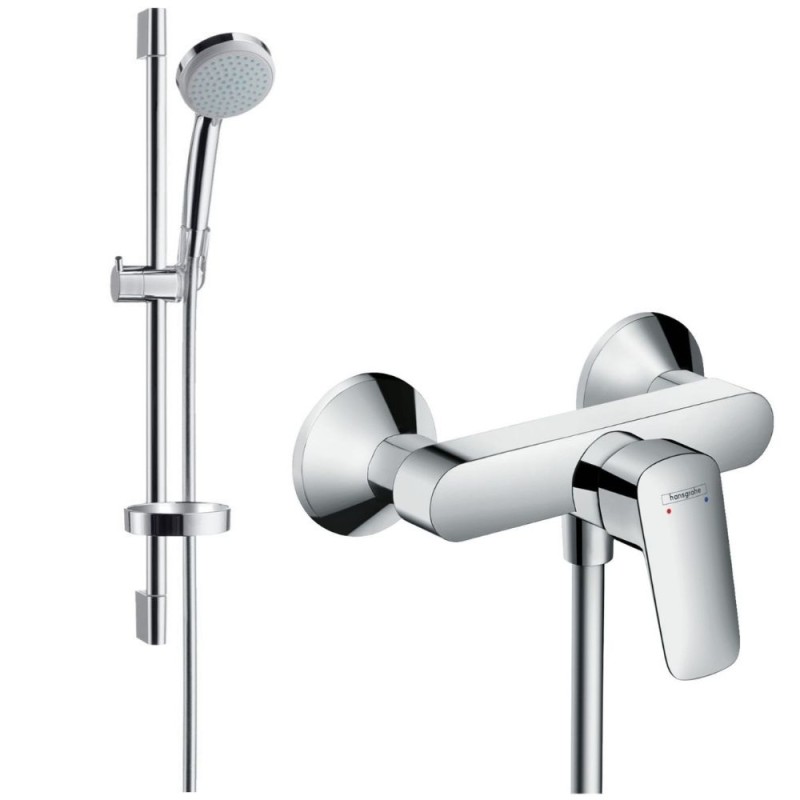 Pack Mitigeur douche mécanique mural 2 trous Hansgrohe Logis 1 sortie chrome complet