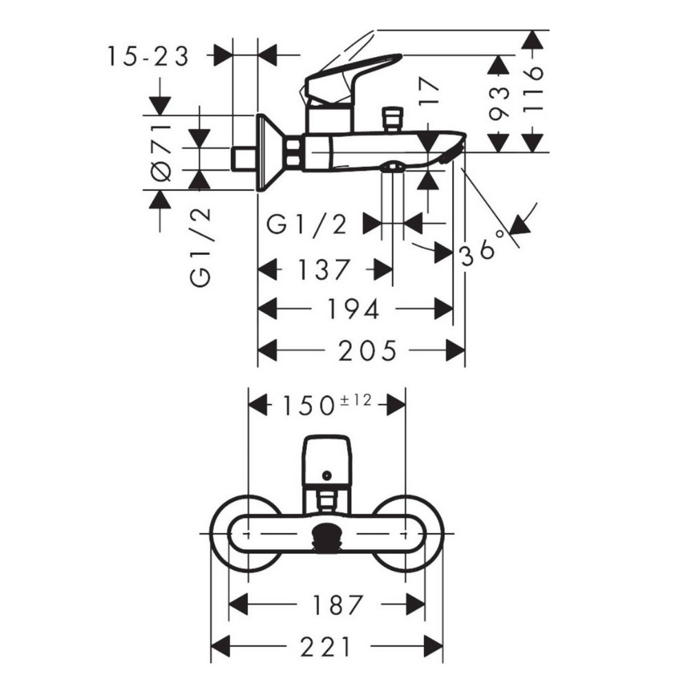 71400000_26532400 dimensions mitigeur baignoire chrome hansgrohe logis