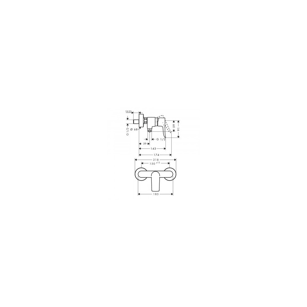 31680000_26532400 dimensions mitigeur mécanique pour douche chrome metris hansgrohe