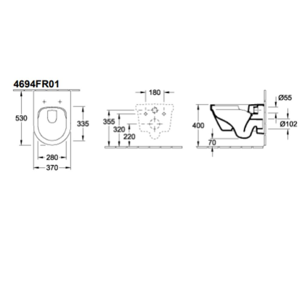 WC suspendu Villeroy & Boch combi-pack Architectura 53 x 37 x 30 cm 4694FR01