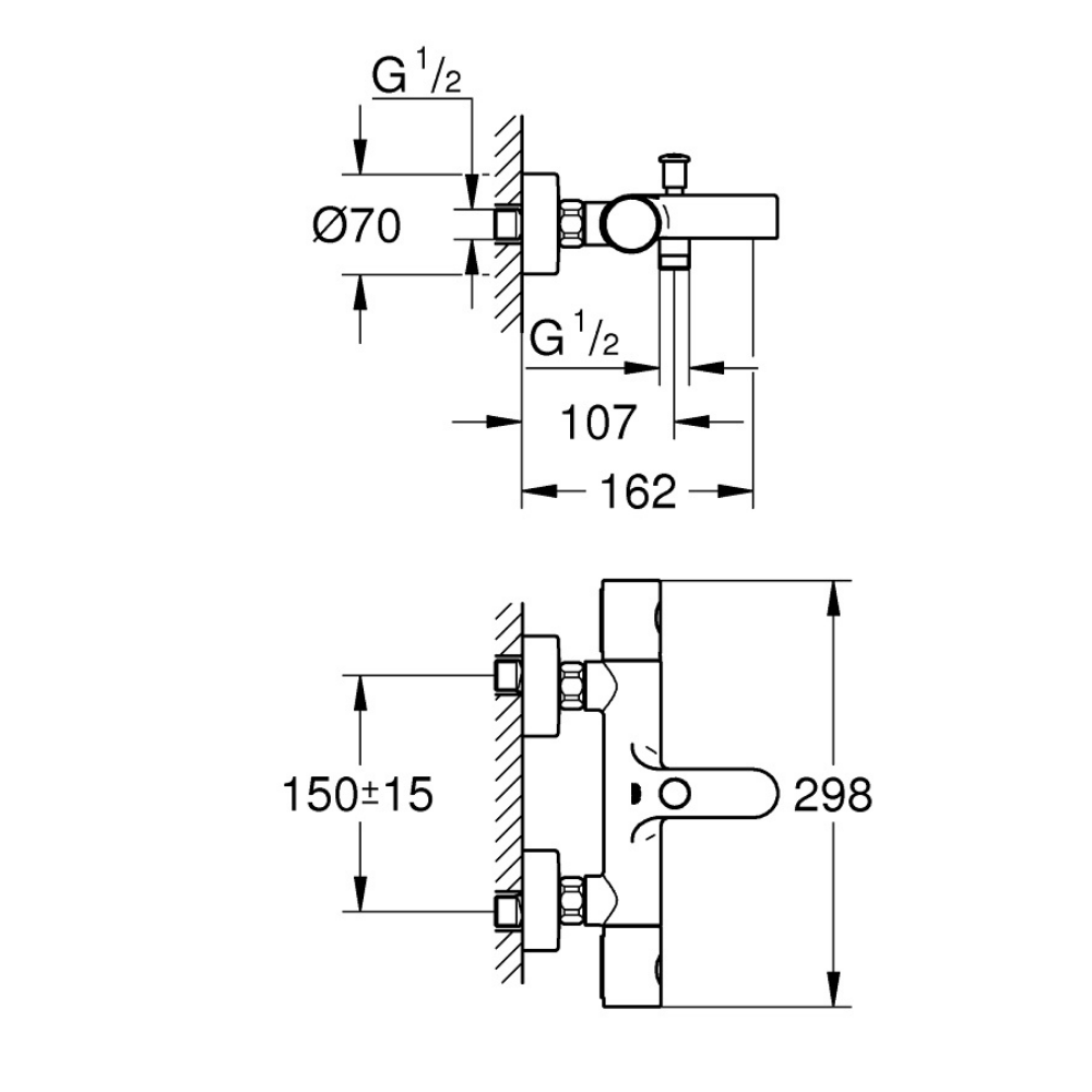 34774000 GROHE precision get mitigeur baignoire chrome schéma dimensions
