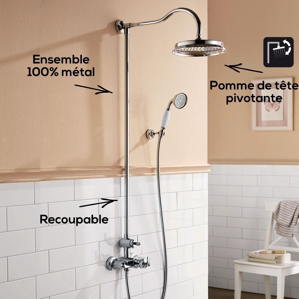 909CR675 schéma    Colonne douche thermostatique rétro recoupable Paini Lady's Chrome