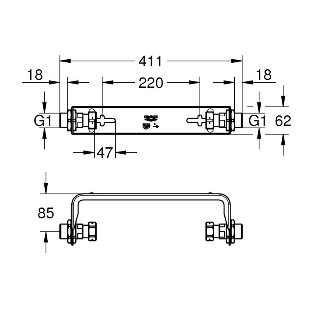 22501000 schéma technique du kit d'installation murale Grohe sense