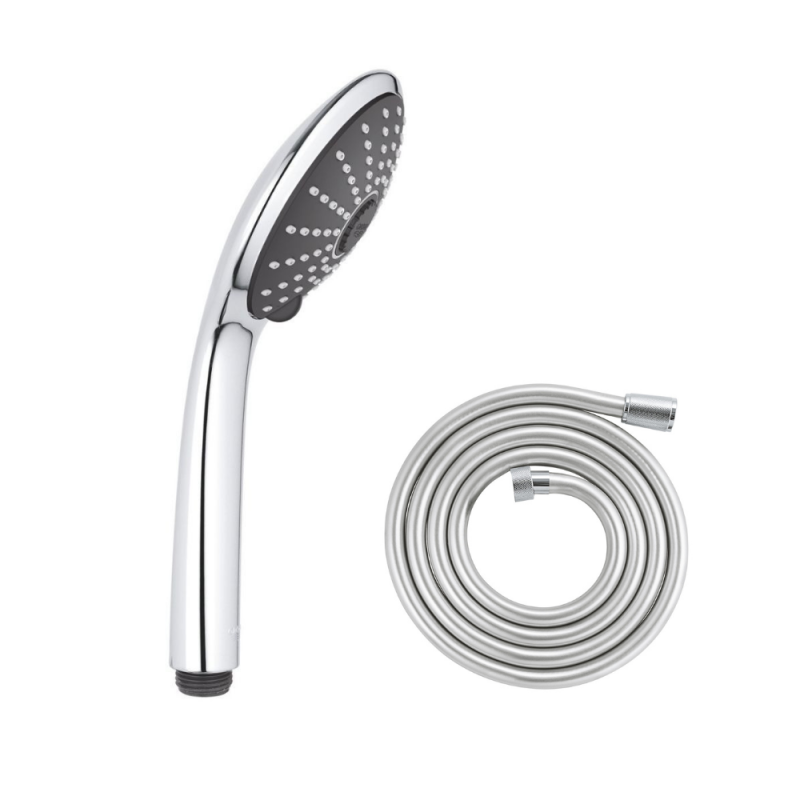 lot Flexible de douche GROHE Twistfree VitalioFlex Silver 2000 chromé + Douchette 3 jets GROHE Vitalio Joy 110 Massage chromé