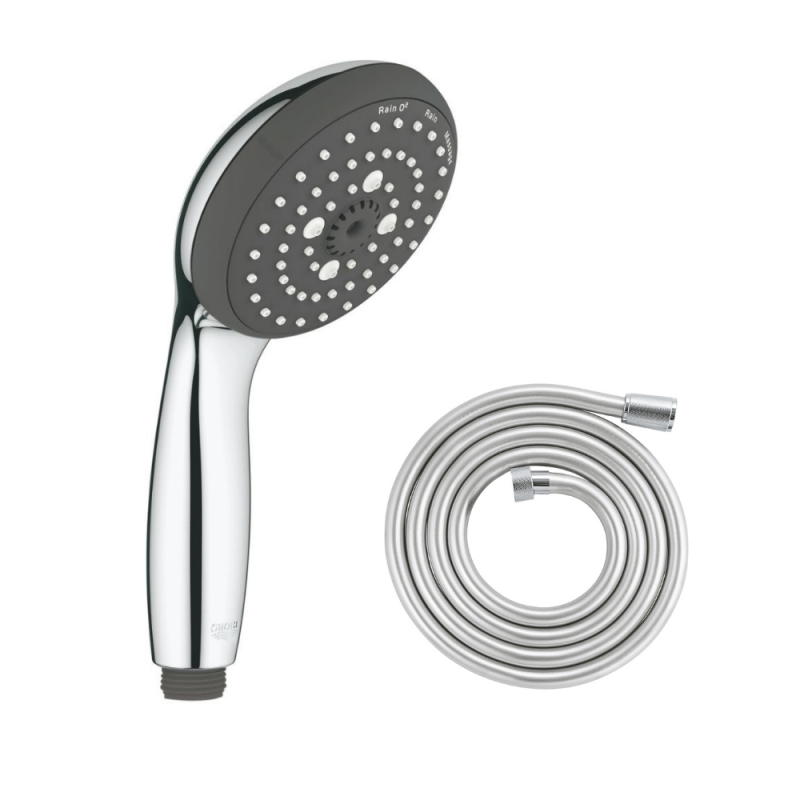 lot Flexible de douche GROHE Twistfree VitalioFlex Silver 2000 chromé + Douchette 3 jets GROHE Vitalio Start 100 chromé