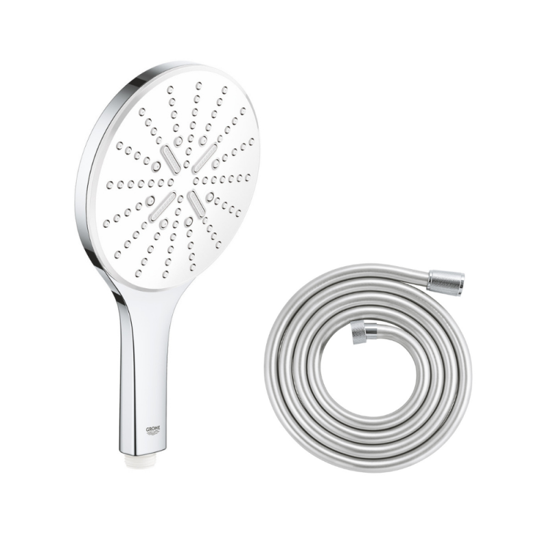 27507000_26597000 lot Flexible de douche GROHE Twistfree VitalioFlex Silver 2000 chromé + Douchette Grohe Vitalio 3 jets Smartac