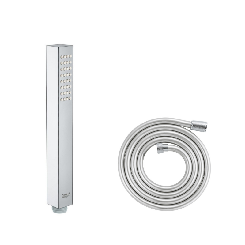 27507000_26392000 lot Flexible de douche GROHE Twistfree VitalioFlex Silver 2000 chromé + Douchette 1 jet GROHE Vitalio Joy Cube