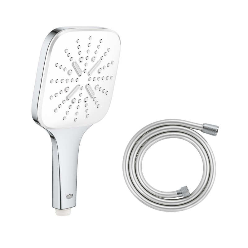 27505001_26595000 lot Flexible de douche GROHE Twistfree VitalioFlex Silver 1500 chromé + Douchette Grohe Vitalio 3 jets Smartac