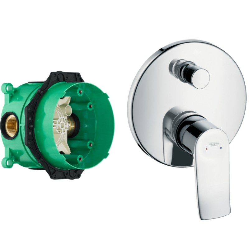 Facade pour mitigeur encastré bain/douche Metris chromé avec cartouche céramique - Corps encastré hansgrohe pour robinetterie Ib