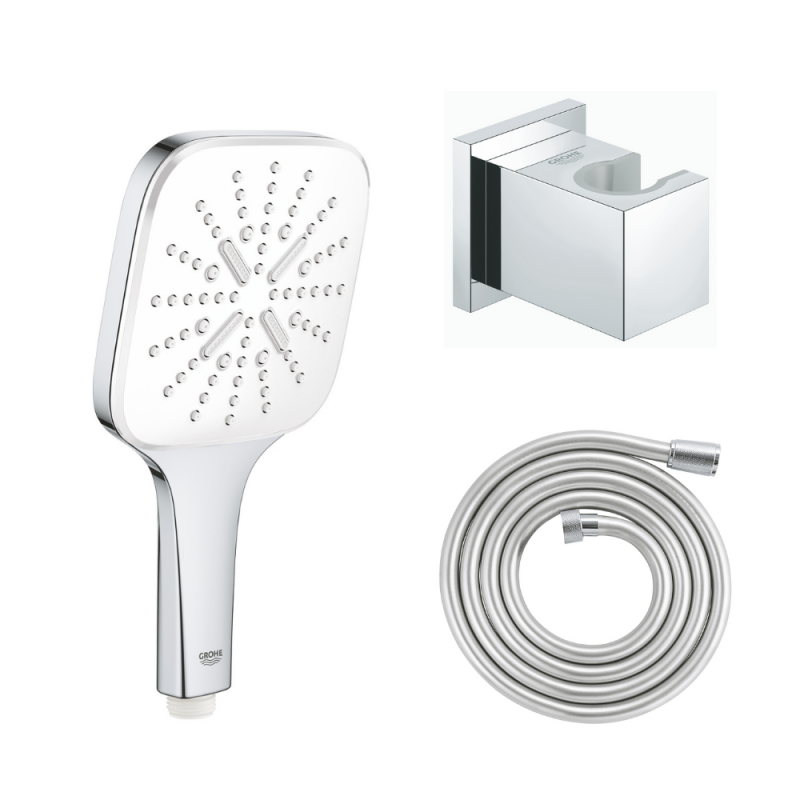 27507000_27693000_26595000 lot flexible de douche GROHE Twistfree VitalioFlex Silver 2000 chromé + Support mural cube Grohe Euph
