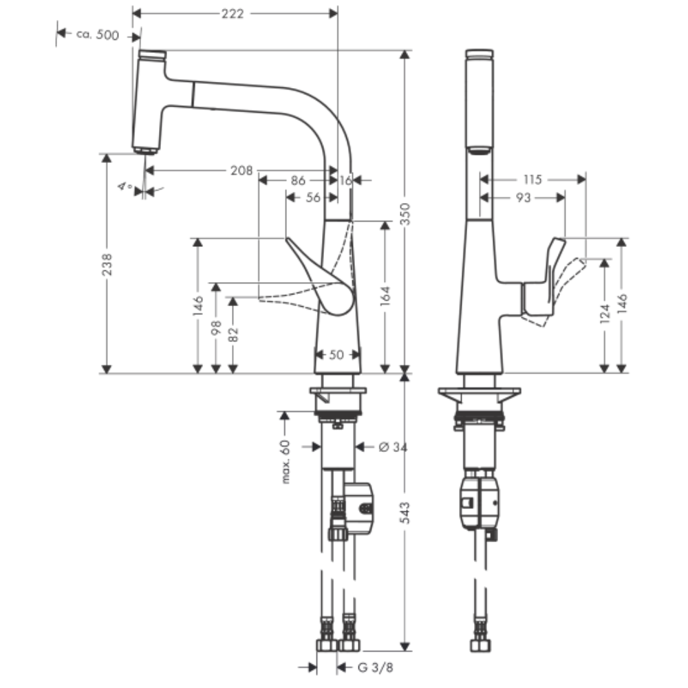 schéma Mitigeur cuisine HANSGROHE Metris Select M71 240 douchette extractible chromé