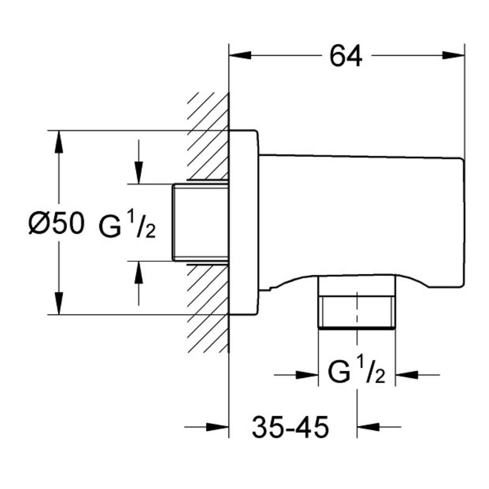 27057AL0 schéma technique du coude à encastrer 1/2" Grohe Rainshower Hard Graphite Brossé