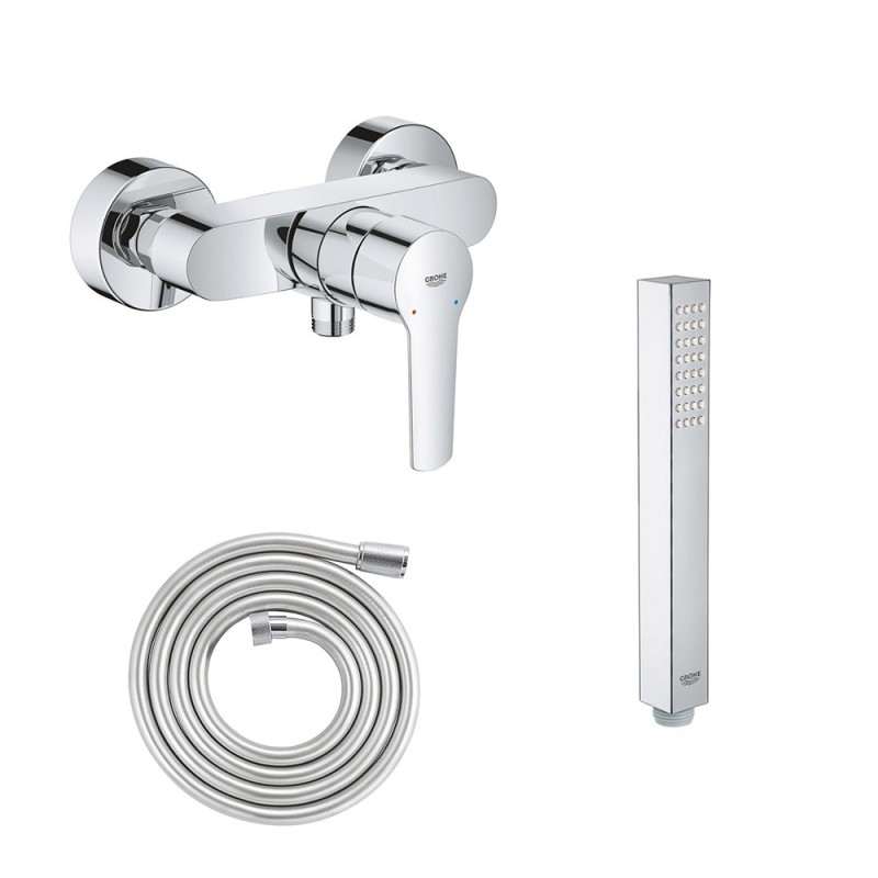 Mitigeur douche Grohe Start 2021 monocomande + Flexible de douche GROHE Twistfree VitalioFlex Silver 2000 chromé + Douchette 1 j