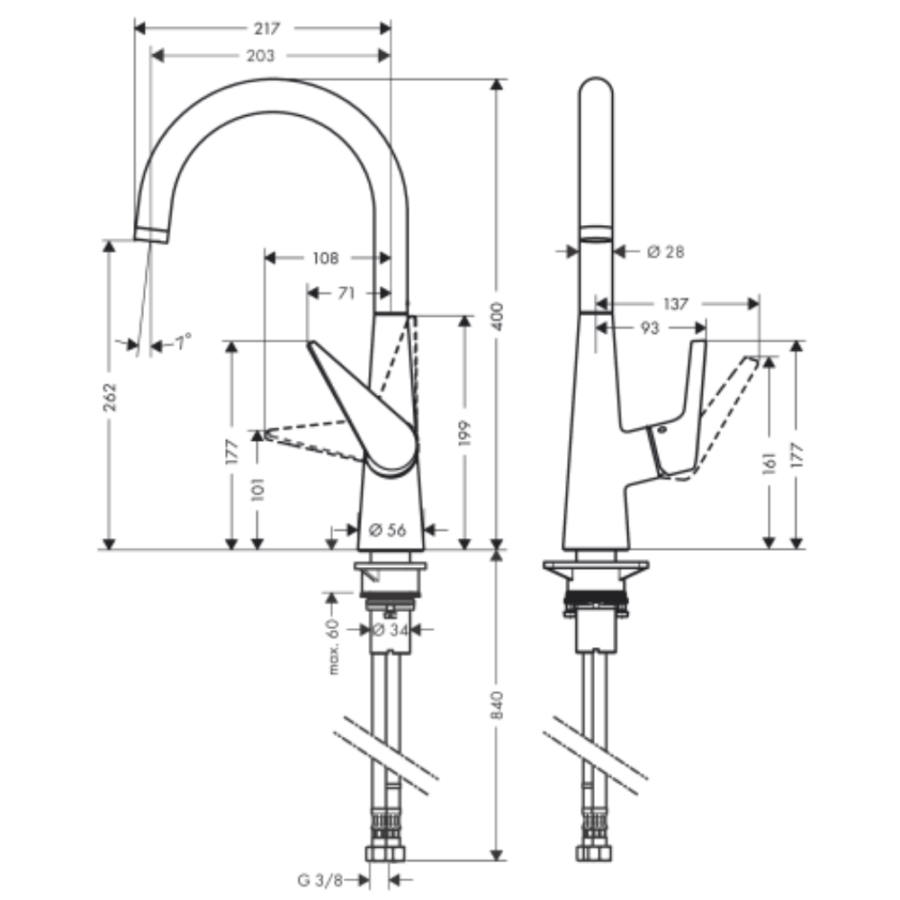 schéma Mitigeur cuisine HANSGROHE Talis M51 260 aspect acier inox