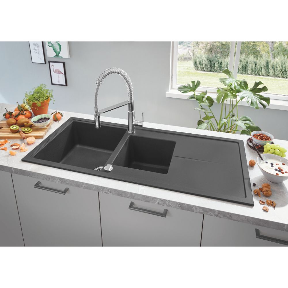 photo ambiance Evier composite avec égouttoir K400 Noir Granite GROHE 31643AP0