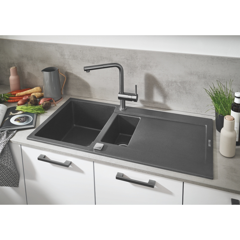 31646AT0 photo ambiance Evier composite avec égouttoir K500 Gris granite GROHE Evier composite avec égouttoir K500 Gris granite 
