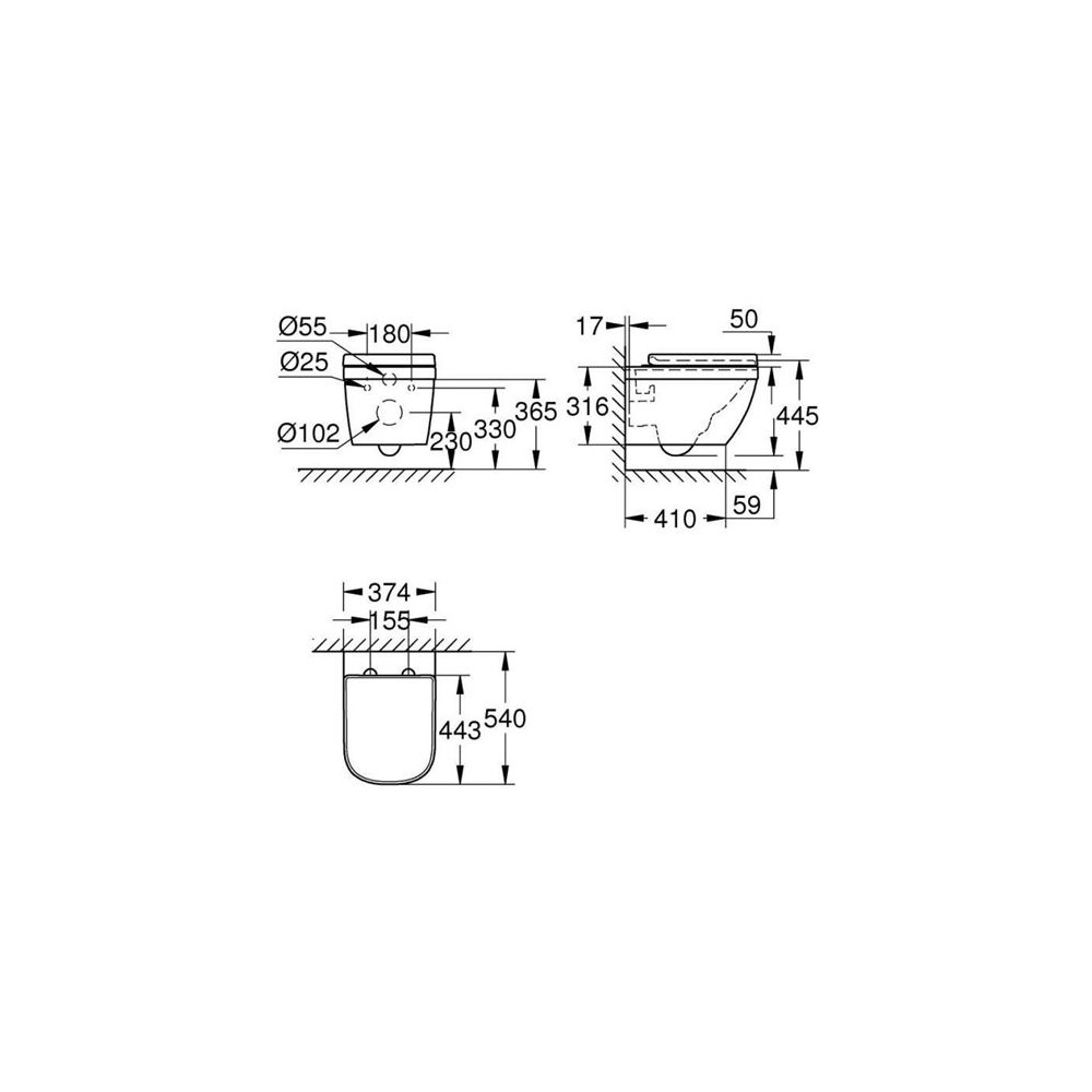 39554000 schéma technique du pack WC suspendu Euro Ceramic GROHE