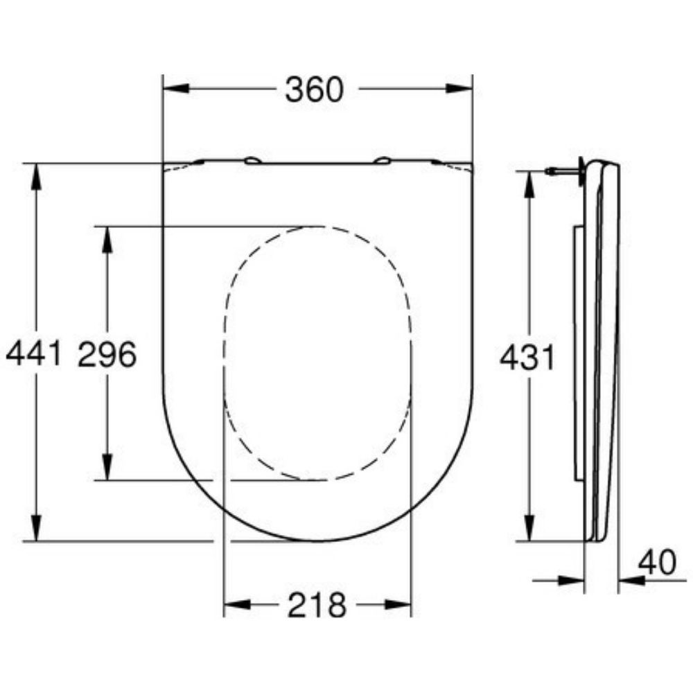 39577000     Abattant WC GROHE Essence fermeture frein de chute      schéma côte
