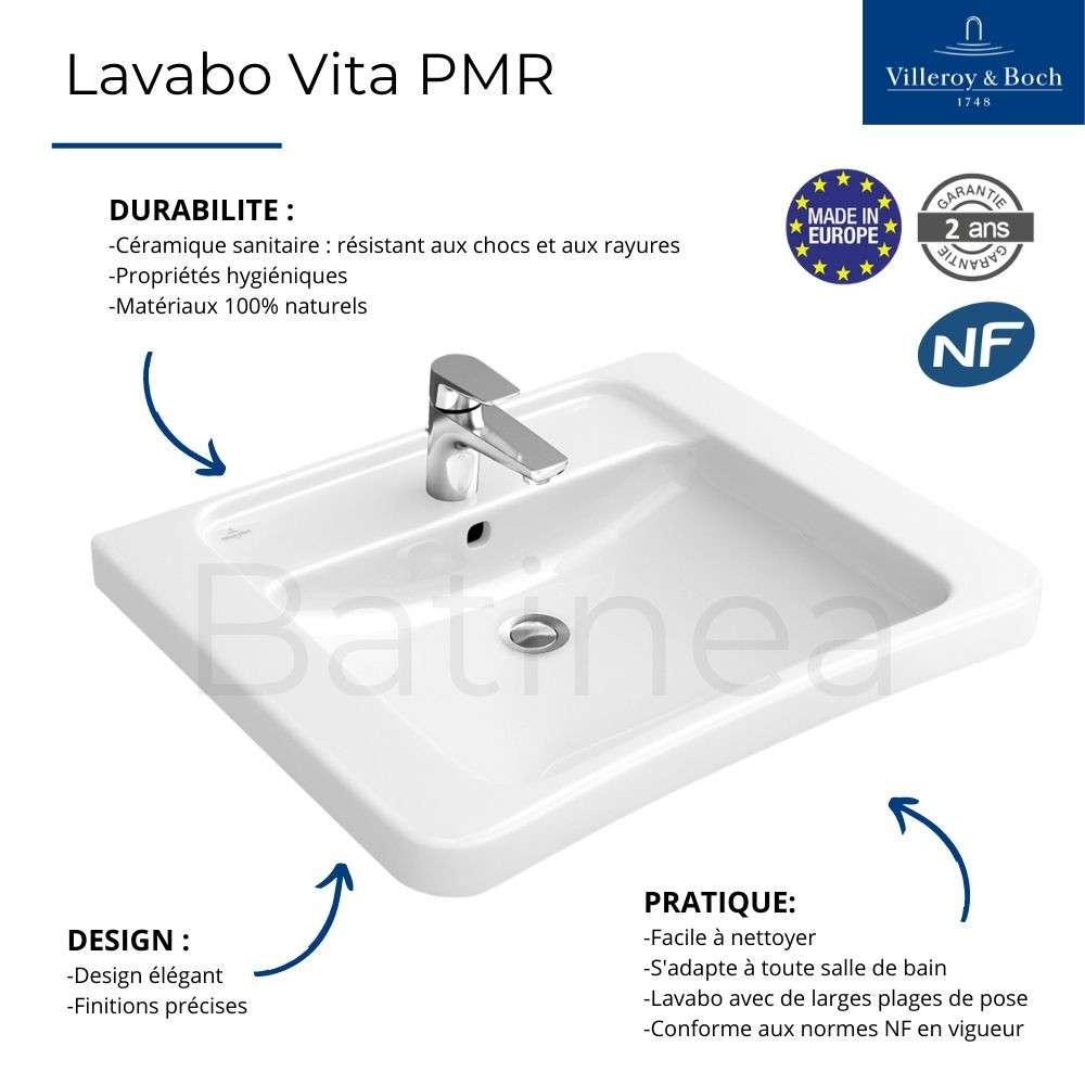 Points forts Lavabo PMR Villeroy et Boch Architectura Vita