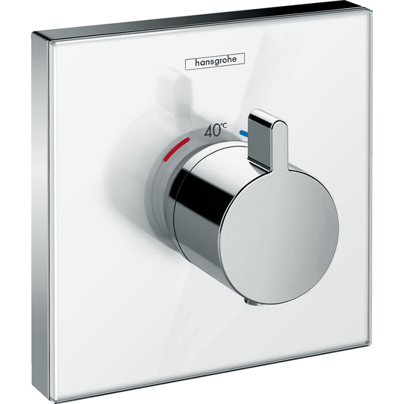 Facade en verre pour mitigeur thermostatique encastré ShowerSelect Glass haut débit blanc/chromé Hansgrohe 15734400 Batinea