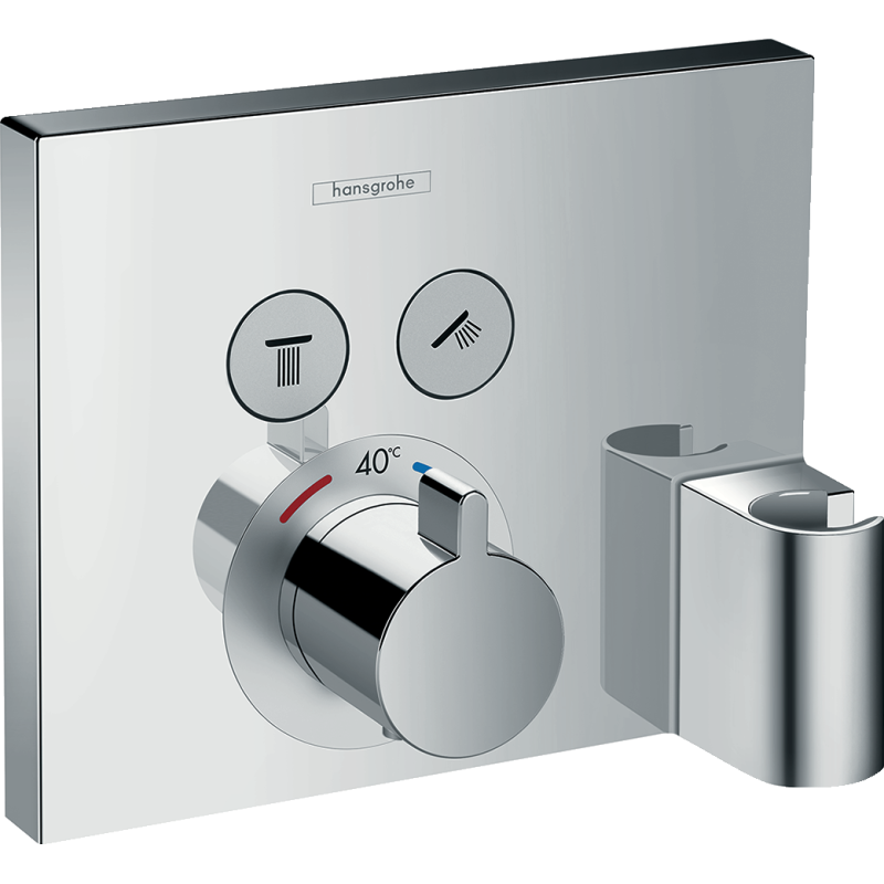 Facade pour mitigeur thermostatique encastré ShowerSelect avec 2 fonctions, fixfit et porter chromé Hansgrohe 15765000 Batinea