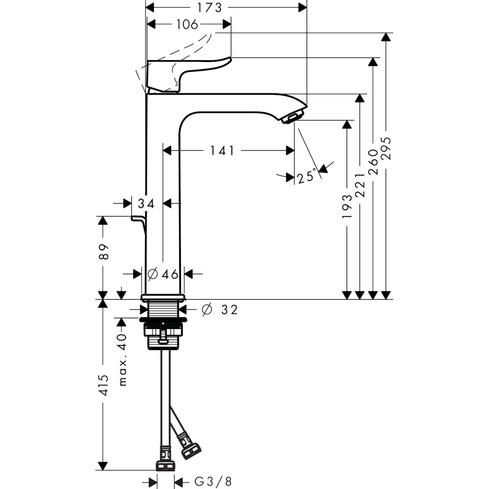 Mitigeur lavabo HANSGROHE Metris 200 surélevé pour vasque libre, avec tirette et vidage chromé  31183000 | Batinea