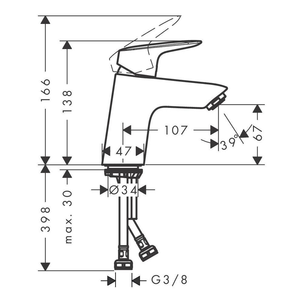 Mitigeur lavabo HANSGROHE Logis 70, bonde Push-Open chromé  71077000 | Batinea