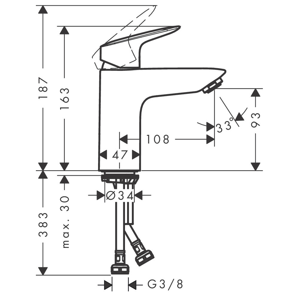 Mitigeur lavabo HANSGROHE Logis 100, bonde Push-Open chromé  71107000 | Batinea
