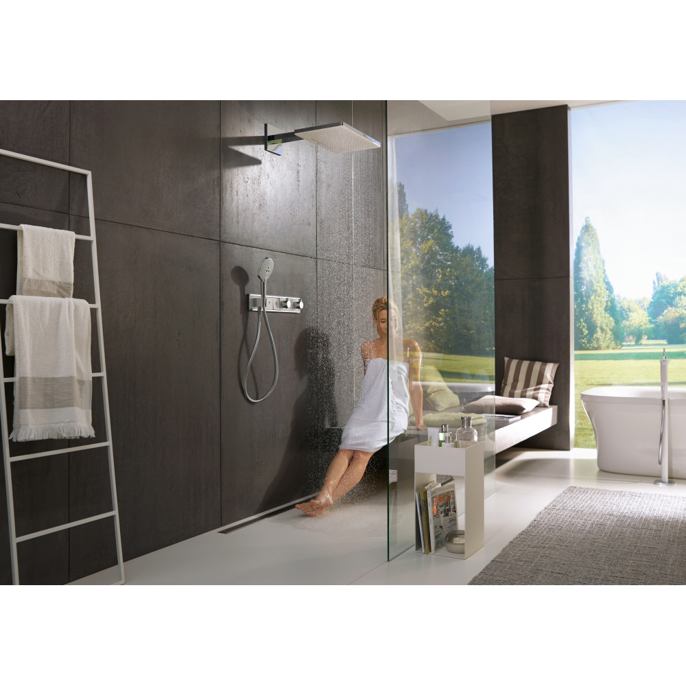 Douche de tête HANSGROHE Rainmaker Select 460 2 jets EcoSmart 9 l min avec bras de douche blanc chromé  24015400 | Batinea