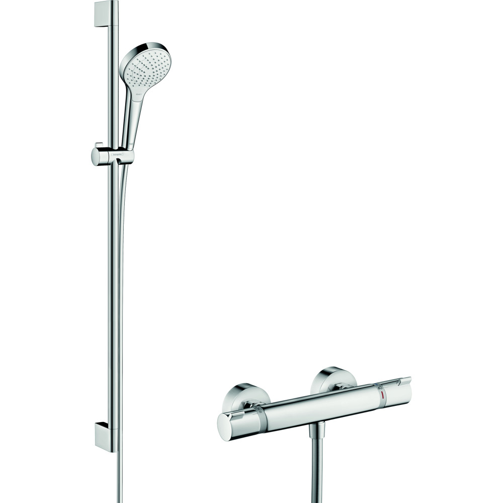 Combi douche Vario avec barre 90 cm Ecostat Comfort blanc chromé Hansgrohe 27014400 |Batinea