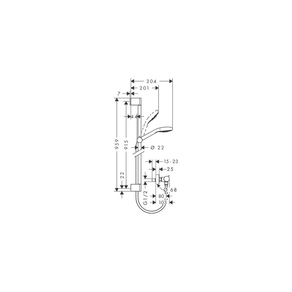 Combi douche Vario avec barre 90 cm Ecostat Comfort blanc chromé Hansgrohe 27014400 |Batinea