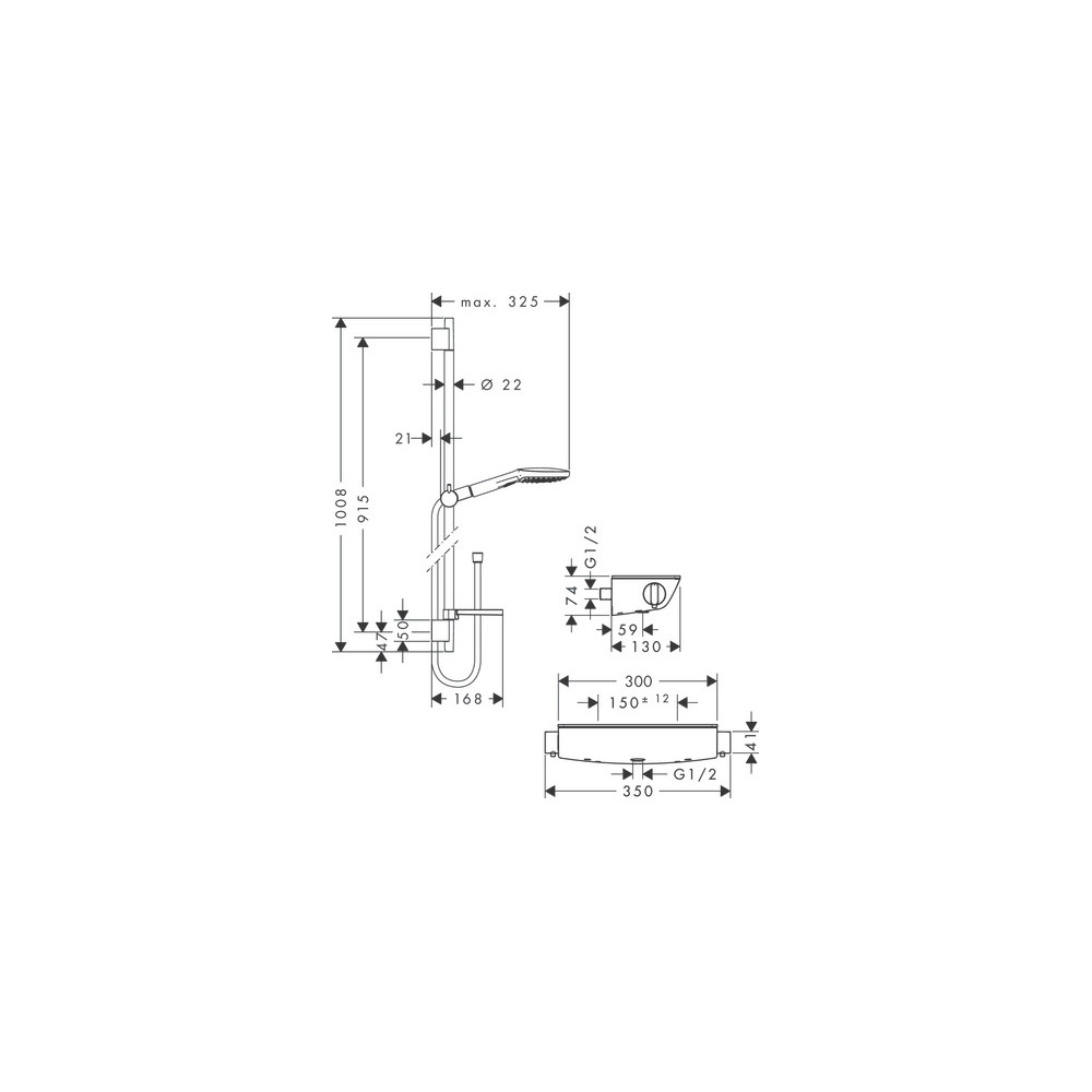 Combi douche E 120 3jet avec barre 90 cm Ecostat Select blanc chromé Hansgrohe 27039400 |Batinea