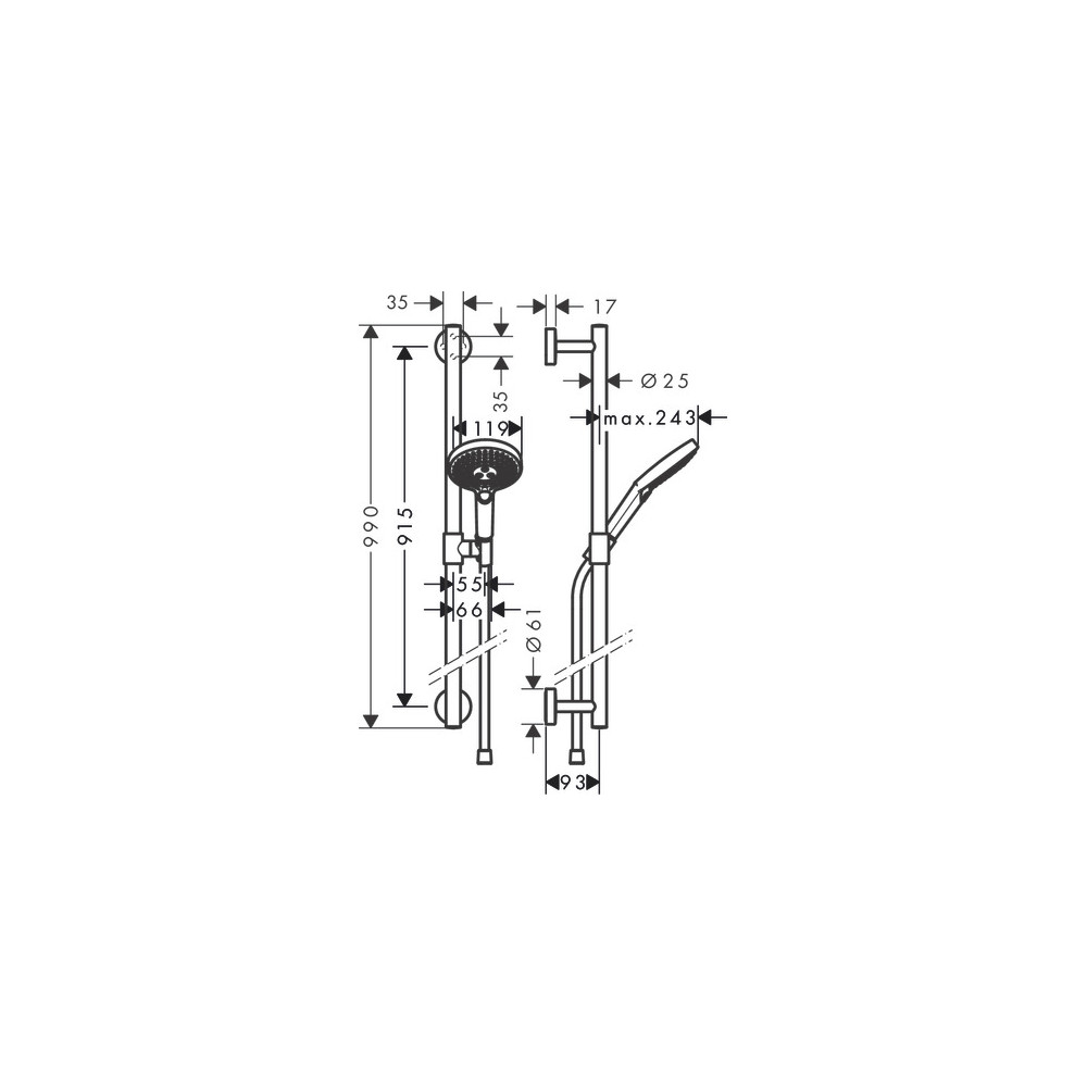 Ensemble de douche 120 3jet avec barre de douche 90 cm blanc/chromé Hansgrohe Raindance Select S 26322400 |Batinea