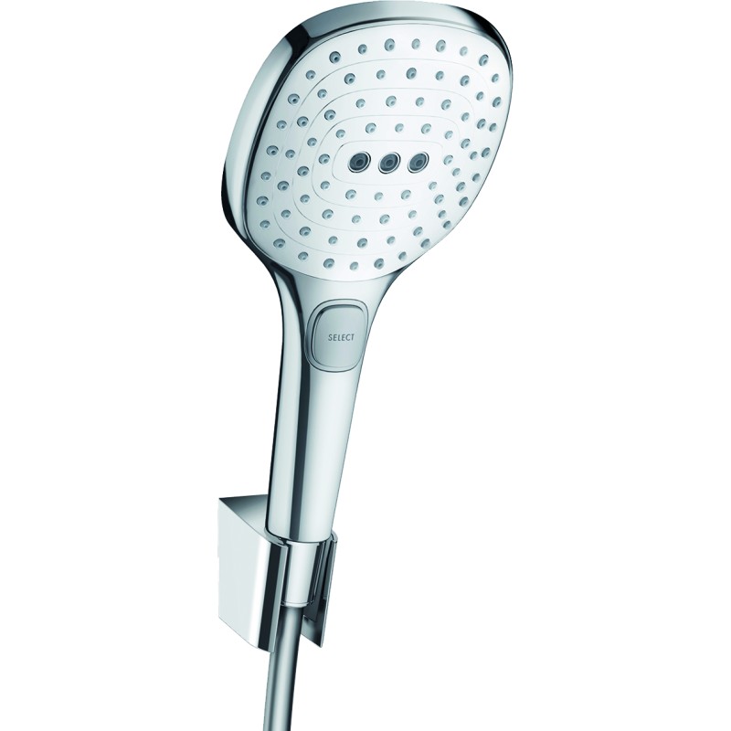  Ensemble support mural et douchette 120 3jet avec flexible de douche 160 cm blanc/chromé Hansgrohe Raindance Select E 26720400 