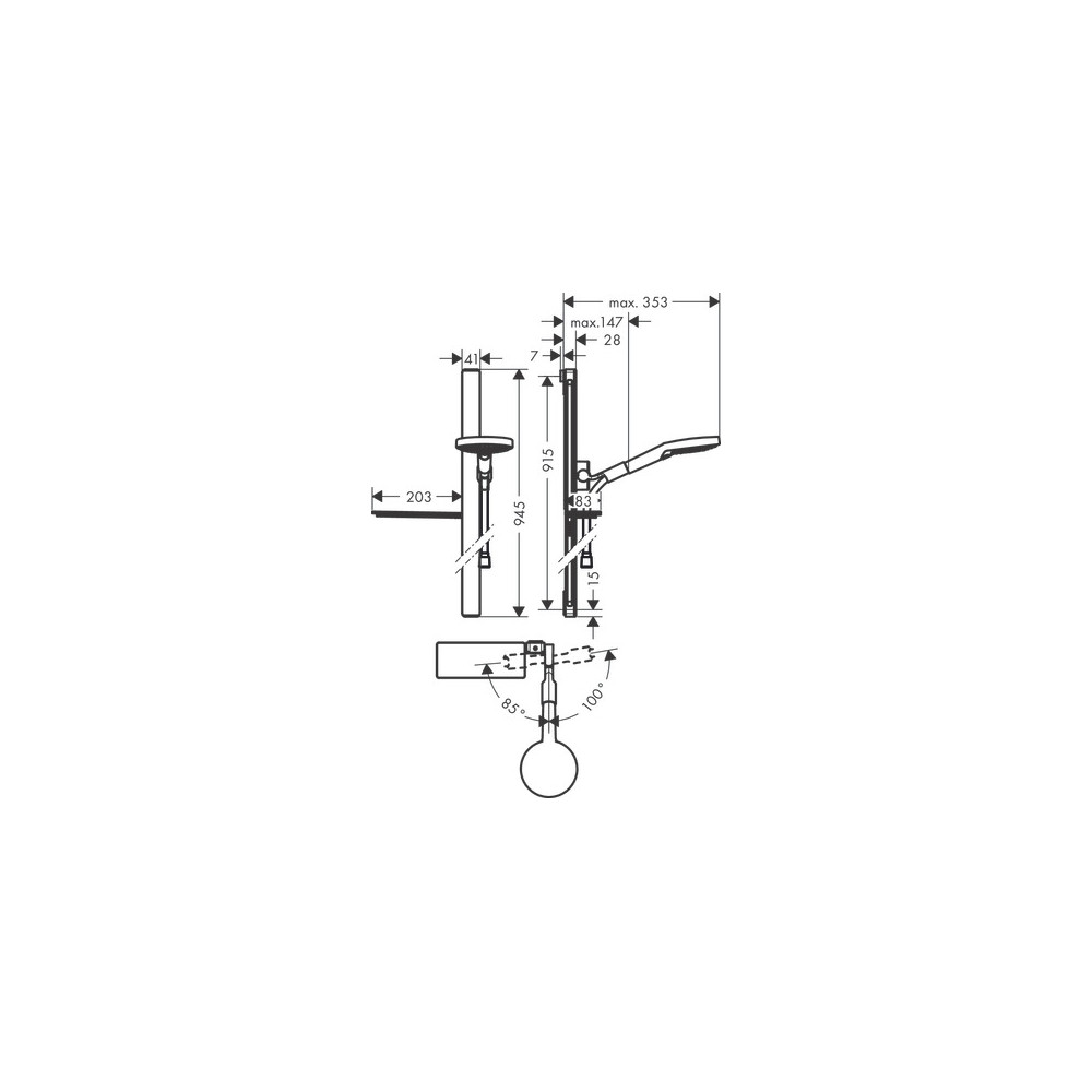 Set de douche 120 3jet avec barre Unica'E 90 cm et porte-savon blanc/chromé Hansgrohe Raindance Select S 27648400 |Batinea