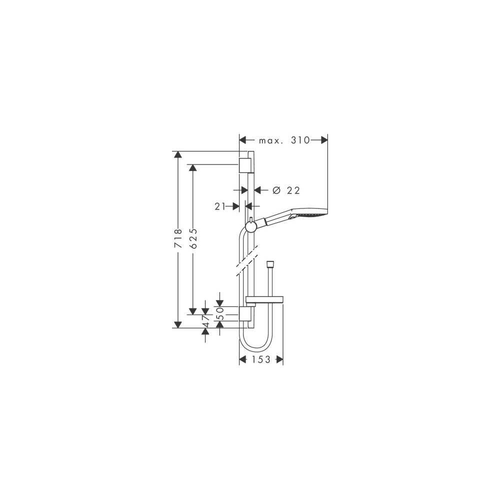 Ensemble de douche 120 3jet PowderRain avec barre Unica'S puro 65 cm et porte-savon chromé Hansgrohe Raindance Select S 27654000