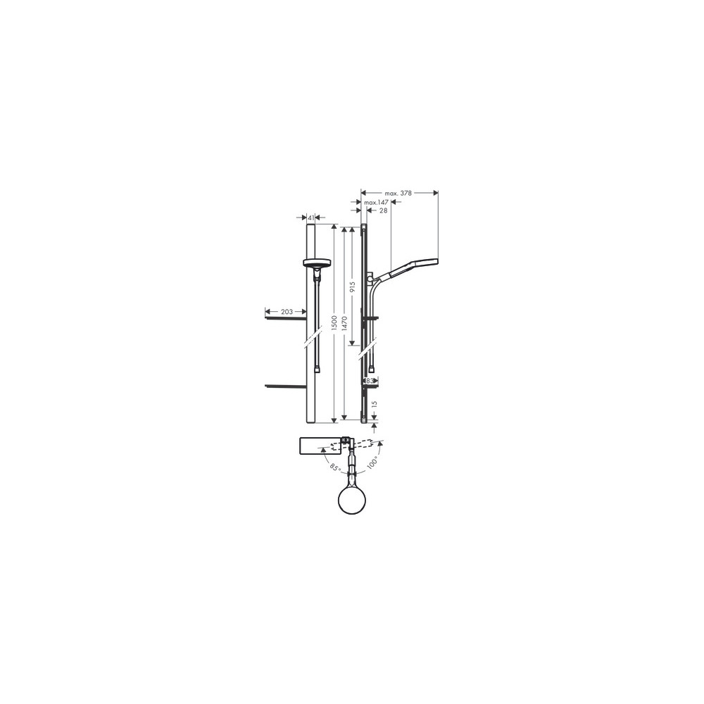 Ensemble de douche 130 3jet avec barre de douche 150 cm et porte-savon chromé Hansgrohe Rainfinity 27673000 |Batinea
