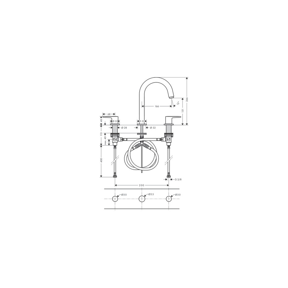 Mélangeur 3 trous avec tirette et vidage synthétique noir mat Hansgrohe Vernis Blend 71553670 |Batinea