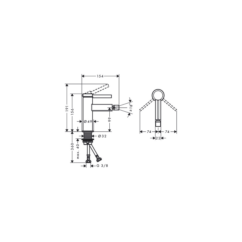 Mitigeur de bidet, bonde Push-Open noir mat Finoris HANSGROHE 76200670 | Batinea